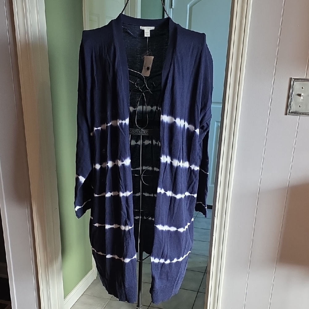 Cato Navy and White Tie-Dye Cardigan